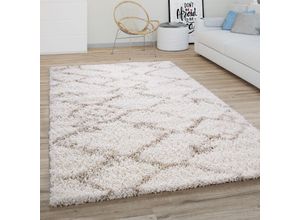 4061981173516 - Hochflor Teppich Wohnzimmer Shaggy Langflor Modernes Boho Skandi Rauten Muster Creme Beige 200 cm Rund - Paco Home