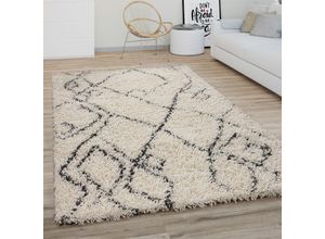 4061981173547 - Paco Home Hochflor Teppich Wohnzimmer Shaggy Langflor Modernes Boho Skandi Rauten Muster 60x100 cm Creme Anthrazit