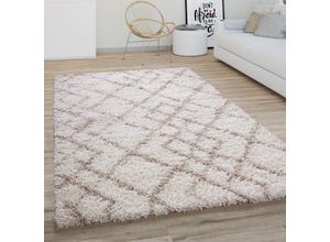 4061981173806 - Hochflor Teppich Wohnzimmer Shaggy Langflor Modernes Boho Skandi Rauten Muster 80 cm Rund Creme Beige 2 - Paco Home