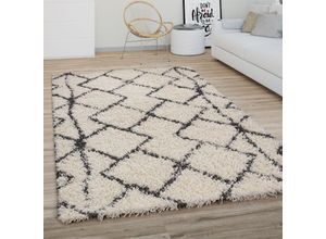 4061981173868 - Hochflor Teppich Wohnzimmer Shaggy Langflor Modernes Boho Skandi Rauten Muster 60x100 cm Creme Anthrazit 2 - Paco Home