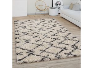 4061981174025 - Hochflor Teppich Wohnzimmer Shaggy Langflor Modernes Boho Skandi Rauten Muster 60x100 cm Creme Anthrazit 3 - Paco Home