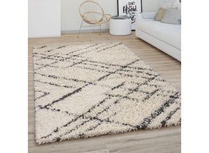 4061981174186 - Hochflor Teppich Wohnzimmer Shaggy Langflor Modernes Boho Skandi Rauten Muster 60x100 cm Creme Anthrazit 4 - Paco Home