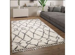 4061981174346 - Hochflor Teppich Wohnzimmer Shaggy Skandinavisch Fransen Flauschig Modern 60x100 cm Creme - Paco Home