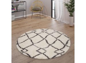 4061981174421 - Hochflor Teppich Wohnzimmer Shaggy Skandinavisch Fransen Flauschig Modern 160 cm Rund Creme - Paco Home