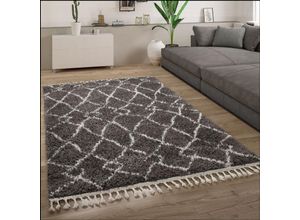 4061981174445 - Hochflor Teppich Wohnzimmer Shaggy Skandinavisch Fransen Flauschig Modern 60x100 cm Anthrazit - Paco Home