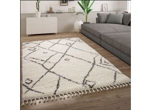 4061981174544 - Hochflor Teppich Wohnzimmer Shaggy Skandinavisch Fransen Flauschig Modern 60x100 cm Creme 2 - Paco Home