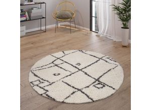 4061981174605 - Hochflor Teppich Wohnzimmer Shaggy Skandinavisch Fransen Flauschig Modern 120 cm Rund Creme 2 - Paco Home