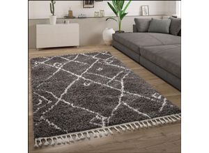 4061981174643 - Paco Home Hochflor Teppich Wohnzimmer Shaggy Skandinavisch Fransen Flauschig Modern 60x100 cm Anthrazit 2