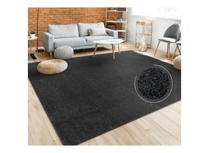 4061981177736 - Teppich Wohnzimmer Kurzflor Schlafzimmer Modernes Einfarbiges Muster Schwarz Grau 160 cm Quadrat - Paco Home