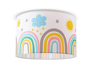 4061981178542 - Deckenlampe Kinder Pendelleuchte Kinderzimmer Stoffschirm Rund Bunt Baby E27 Deckenleuchte - Weiß Mehrfarbig 3 (Ø455cm) - Paco Home