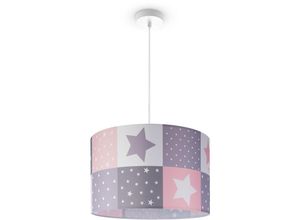 4061981178627 - Deckenlampe Kinder Pendelleuchte Kinderzimmer Stoffschirm Rund Bunt Baby E27 Pendelleuchte - Weiß Pink (Ø455cm) - Paco Home