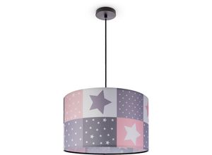 4061981178641 - Deckenlampe Kinder Pendelleuchte Kinderzimmer Stoffschirm Rund Bunt Baby E27 Pendelleuchte - Schwarz Pink (Ø455cm) - Paco Home