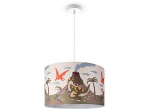 4061981179075 - Pendelleuchte Kinderzimmer Deckenlampe Stoff Lampenschirm Rund Dschungel Pendelleuchte - Weiß Design 3 (Ø455 cm) - Paco Home