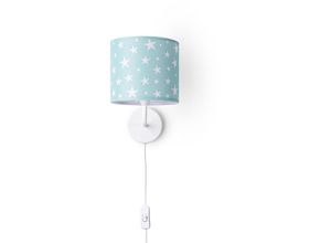 4061981179143 - Paco Home Lampe Kinderzimmer Babyzimmer Wandlampe Schalter 18cm Sterne Kabellänge 3m E14 Wandleuchte - Weiß Turquoise (Ø18cm)