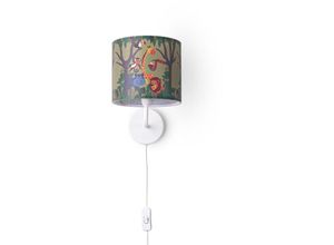 4061981179174 - Paco Home Lampe Kinderzimmer Wandlampe Schalter ∅18cm Dschungel Tier-Motiv Kabel 3m E14 Wandleuchte - Weiß Grün (Ø18cm)