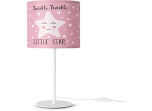 4061981180088 - Paco Home - Tischleuchte Kinderzimmer Stofflampenschirm Rund Wandleuchte Mond Sterne E14 Tischleuchte - Weiß Design 4 (Ø18 cm)