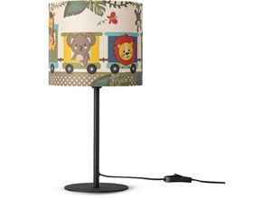 4061981180279 - Paco Home - Tischlampe Kinderzimmer Nachtisch Lampe Stoffschirm Wandleuchte RundTiere Tischleuchte - Schwarz Design 2 (Ø18 cm)