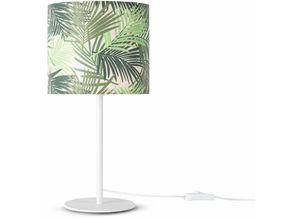 4061981180378 - Paco Home - Tischlampe Schreibtischlampe Wandlampe Stoff Nachttisch E14 Blumen Jungle Deko Tischleuchte - Weiß Design 3 (Ø18 cm)