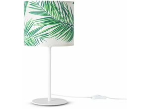 4061981180392 - Paco Home - Tischlampe Schreibtischlampe Wandlampe Stoff Nachttisch E14 Blumen Jungle Deko Tischleuchte - Weiß Design 4 (Ø18 cm)