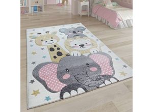 4061981182754 - Kinderteppich Teppich Kinderzimmer Kurzflor Mädchen Jungs Sterne Tier Creme Grau 140x200 cm - Paco Home