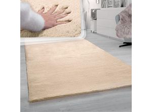 4061981183232 - Teppich Wohnzimmer Hochflor Softes Kaninchenfell Imitat Kunstfell Sand Creme 60x90 cm - Paco Home