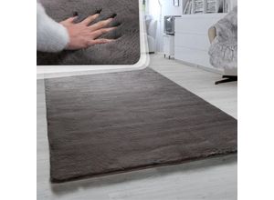 4061981183409 - Teppich Wohnzimmer Hochflor Softes Kaninchenfell Imitat Kunstfell Anthrazit 80 cm Rund - Paco Home