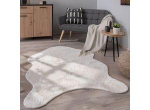 4061981183584 - Pacohome - Paco Home Teppich Wohnzimmer Kurzflor Weich Einfarbig Kunstfell In Fellform Rutschfest Creme 60x90 cm Fell-form