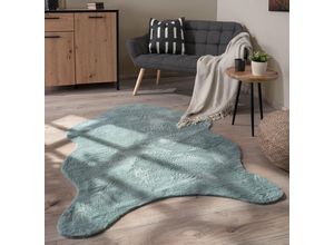 4061981183850 - Pacohome - Paco Home Teppich Wohnzimmer Kurzflor Weich Einfarbig Kunstfell In Fellform Rutschfest Türkis 100x200 cm Fell-form