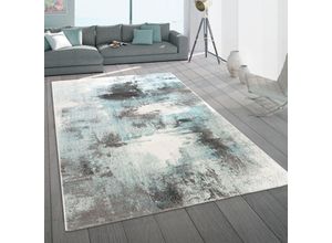 4061981184413 - Teppich Wohnzimmer Kurzflor Vintage Modernes Abstraktes Muster Grau Türkis 200x290 cm - Paco Home