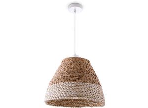 4061981184437 - Pendelleuchte Esstischlampe Esszimmer Korb Optik 15m Textilkabel Rustikal Boho Pendelleuchte - Weiß Beige (Ø34 cm) - Paco Home
