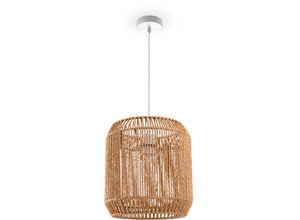 4061981184468 - Pendelleuchte Esstisch Hängelampe Esszimmer Lampe E27 Papier Boho Rattan Pendelleuchte - Weiß Natur (Ø28cm) - Paco Home