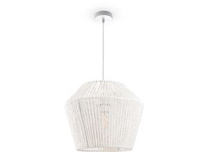 4061981184499 - Pendelleuchte Esstisch Hängelampe Esszimmer Lampe E27 Papier Boho Rattan Pendelleuchte - Weiß Weiß (Ø33cm) - Paco Home