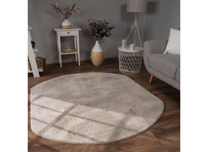 4061981184567 - Teppich Wohnzimmer Kunstfell Shaggy Hochflor Waschbar In Waschmaschine Soft Uni Beige 150x170 cm Oval - Paco Home