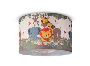 4061981185045 - Paco Home Pendelleuchte Kinderzimmer Deckenlampe Stoff Lampenschirm Rund Dschungel Design 1 (Ø455 cm) Deckenleuchte - Weiß