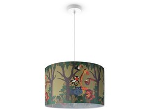 4061981185090 - Pendelleuchte Kinderzimmer Deckenlampe Stoff Lampenschirm Rund Dschungel Pendelleuchte - Weiß Design 4 (Ø455 cm) - Paco Home