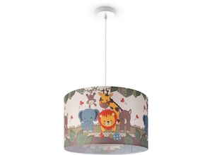 4061981185151 - Pendelleuchte Kinderzimmer Deckenlampe Stoff Lampenschirm Rund Dschungel Pendelleuchte - Weiß Design 1 (Ø455 cm) - Paco Home