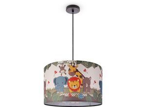 4061981185168 - Paco Home - Pendelleuchte Kinderzimmer Deckenlampe Stoff Lampenschirm Rund Dschungel Pendelleuchte - Schwarz Design 1 (Ø455 cm)