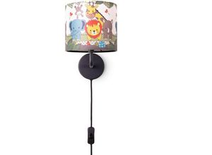 4061981185182 - Paco Home - Tischlampe Kinderzimmer Nachtisch Lampe Stoffschirm Wandleuchte RundTiere Wandleuchte - Schwarz Design 1 (Ø18 cm)