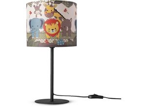 4061981185205 - Paco Home - Tischlampe Kinderzimmer Nachtisch Lampe Stoffschirm Wandleuchte RundTiere Tischleuchte - Schwarz Design 1 (Ø18 cm)