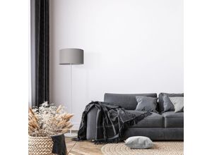 4061981185212 - Stehleuchte Wohnzimmer Schlafzimmer Dreibein Stofflampenschirm Stehlampe E27 Uni Grau (Ø38cm) Stehleuchte-Weiß - Typ 1 - Paco Home