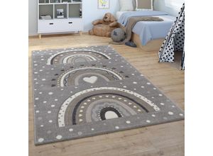 4061981185748 - Kinderteppich Kinderzimmer Teppich Kurzflor Junge Mädchen Herz Punkte Grau 80x150 cm - Paco Home