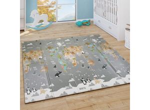 4061981186851 - Paco Home - Spielmatte Krabbelmatte Faltbar Wendbar Abwischbar Tier Motiv Weltkarte Grau Beige 150x200 cm
