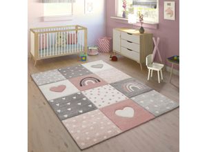 4061981186998 - Kinderteppich Cosmos 349 Teppiche Gr B L 140 cm x 200 cm 16 mm 1 St pink Kinder Kinderzimmerteppiche Kurzflor kariert 3D Effekt Motiv Regenbogen Herz & Punkte