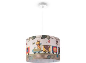 4061981188916 - Pendelleuchte Kinderzimmer Deckenlampe Stoff Lampenschirm Rund Dschungel Pendelleuchte - Weiß Design 2 (Ø455 cm) - Paco Home