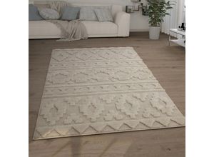 4061981189616 - Paco Home Hochflor Teppich Wohnzimmer Shaggy 3D Optik Ethno Boho Vintage Look Weich 160x220 cm Creme 4