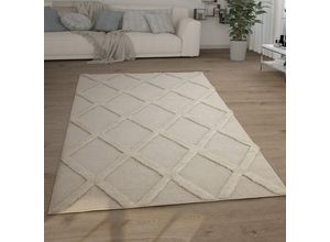 4061981189647 - Hochflor Teppich Wohnzimmer Shaggy 3D Optik Ethno Boho Vintage Look Weich 60x100 cm Creme 5 - Paco Home