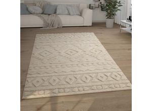 4061981189708 - Hochflor Teppich Wohnzimmer Shaggy 3D Optik Ethno Boho Vintage Look Weich 60x100 cm Creme 6 - Paco Home