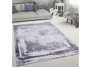 4061981190124 - Teppich Wohnzimmer Kurzflor Abstrakter Used-Look Vintage Stil Modern 80x150 cm Grau 2 - Paco Home