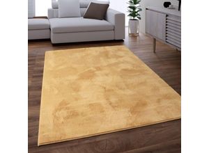 4061981191459 - Teppich Wohnzimmer Kunstfell Shaggy Hochflor Waschbar In Waschmaschine Soft Uni Gelb ø 100 cm Rund - Paco Home