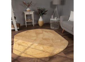 4061981191503 - Teppich Wohnzimmer Kunstfell Shaggy Hochflor Waschbar In Waschmaschine Soft Uni Gelb 150x170 cm Oval - Paco Home